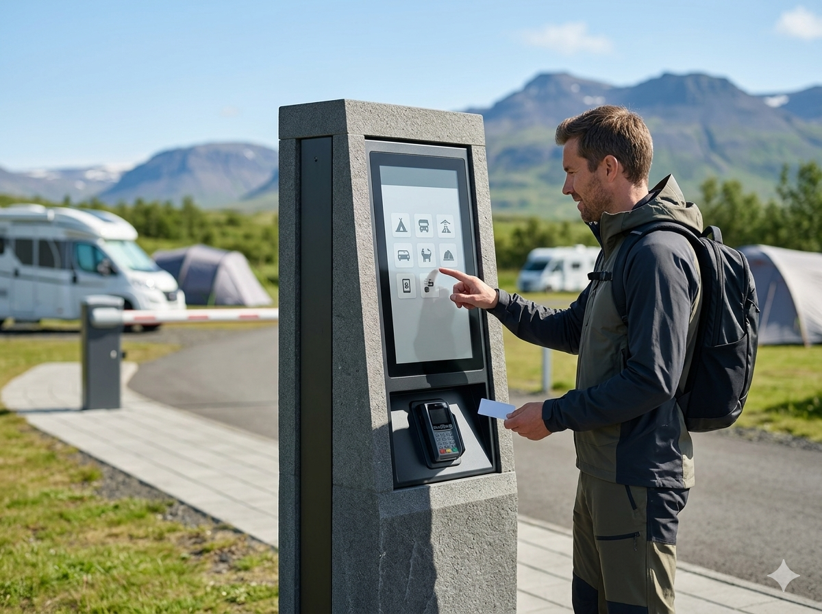 Kiosk sem selur þjónustu á tjaldsvæði